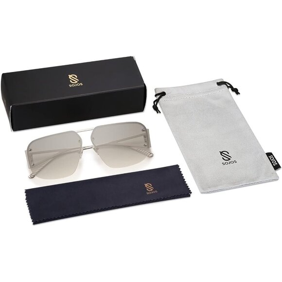 Trendy Aviator Sunglasses Mens Womens Retro Metal Rimless Silver Frame Shades - Picture 6 of 6